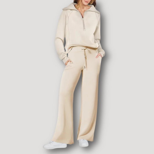 Dam Lounge Set – Långärmad Half-Zip Tröja – Vida Byxor – Mjuk och Bekväm