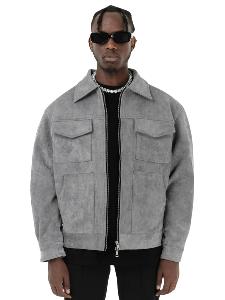 Herrjacka – Oversize passform – Mockaliknande textur – Dragkedja – Bröstfickor