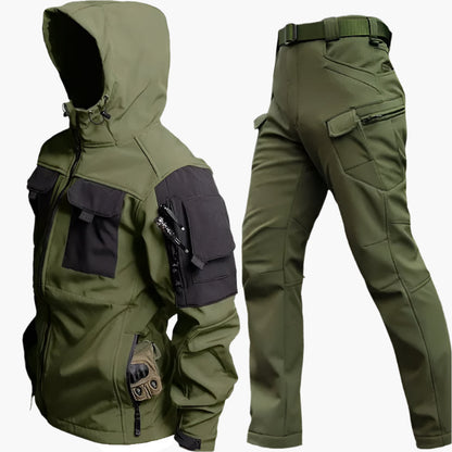 Herrset Jacka och Byxa – Softshell – Taktisk Passform – Flera Fickor – Förstärkta Partier