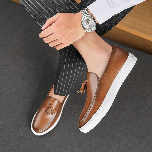 Herr Loafer Skor – Äkta Läder – Slip-on med Tofs – Bekväm Gummisula