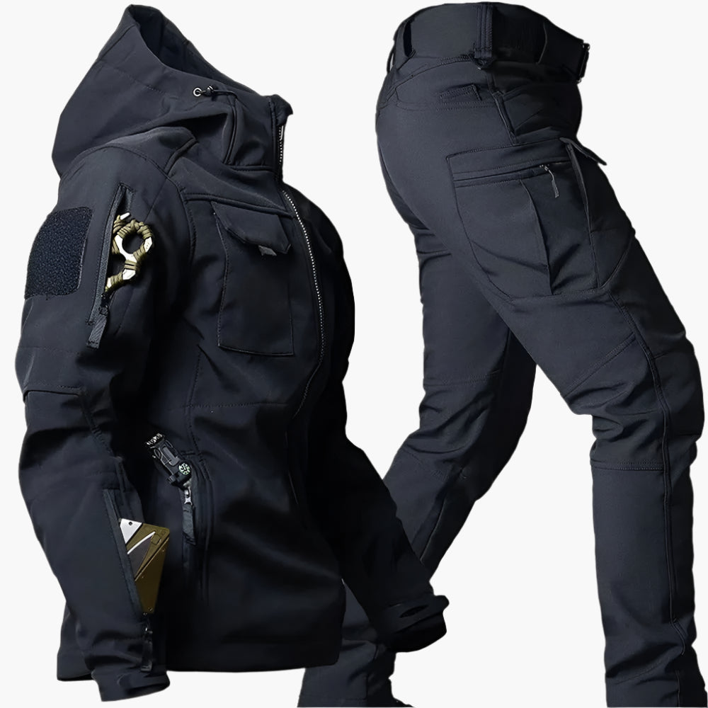 Herrset Jacka och Byxa – Softshell – Taktisk Passform – Flera Fickor – Förstärkta Partier