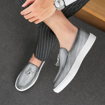 Herr Loafer Skor – Äkta Läder – Slip-on med Tofs – Bekväm Gummisula