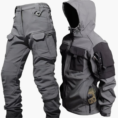 Herrset Jacka och Byxa – Softshell – Taktisk Passform – Flera Fickor – Förstärkta Partier