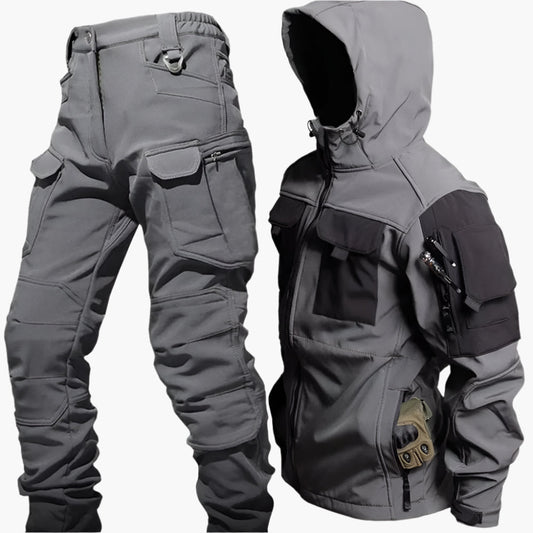Herrset Jacka och Byxa – Softshell – Taktisk Passform – Flera Fickor – Förstärkta Partier