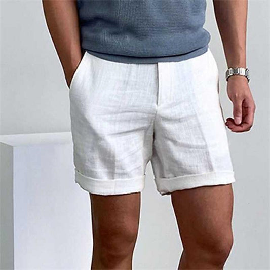Herrshorts – Avslappnad Passform – Naturliga Fibrer – Ovanför Knät – Uppvikta Ben