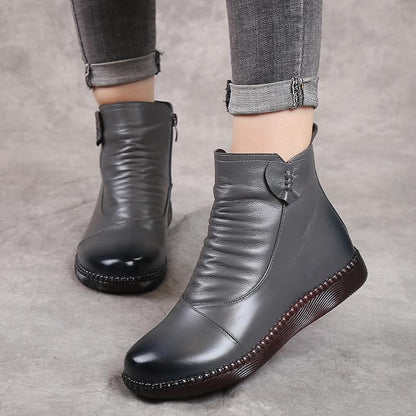 Dam Ankelboots – Smal Passform – Läder – Rynkad Front – Dragkedja i Sida