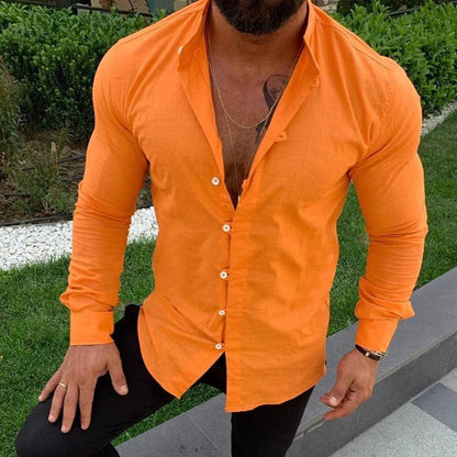 Herrskjorta – Slim Fit – Lång Ärm – Knäppning Fram – Naturliga Fibrer