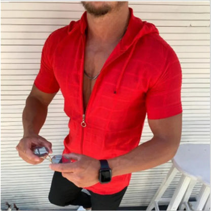Herrskjorta med kort ärm och huva i mesh – halvtransparent design