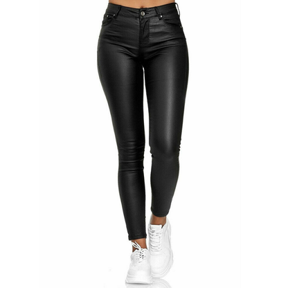 Dam Byxor – Slim Fit – Hög Midja – Skinnimitation – Ankellånga – Figursydd Design