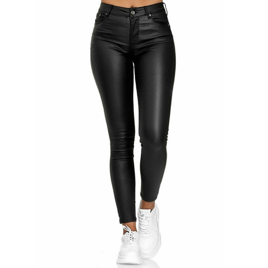Dam Byxor – Slim Fit – Hög Midja – Skinnimitation – Ankellånga – Figursydd Design