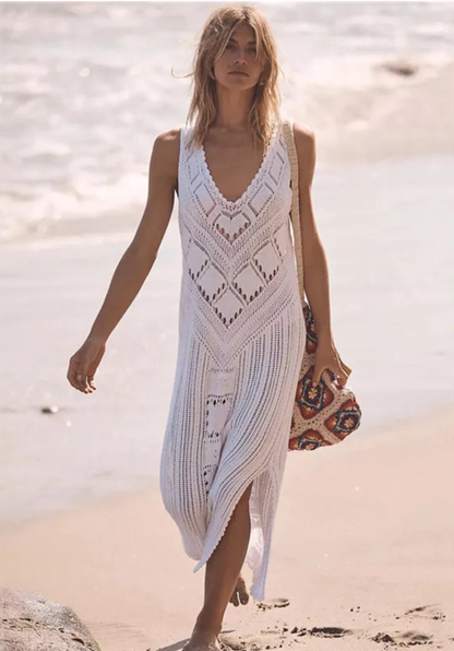 Damklänning i mesh – Avslappnad passform – V-ringning – Geometriskt mönster – Midilängd