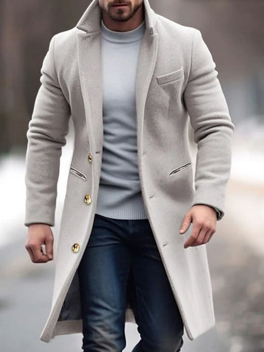 Slim fit ullblandning enkelknäppt trenchcoat för män