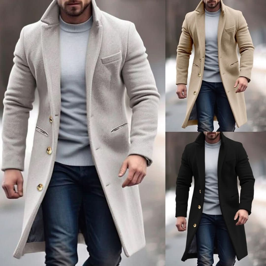 Slim fit ullblandning enkelknäppt trenchcoat för män