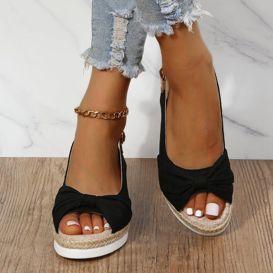 Dam Sandaletter med Kilklack – Öppen Tå – Knutdetalj – Justerbar Slingback