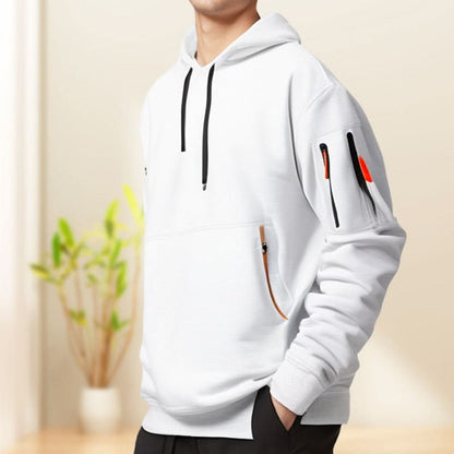 Men’s Hoodie - Halvdragkedja - Känguruficka med Dragkedja - Ribbad Kant - Avslappnad Passform