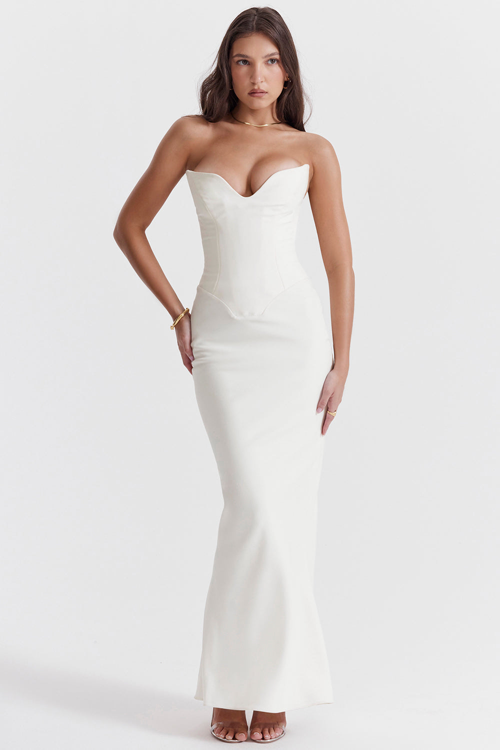 Damklänning – Korsettmodell – Figursydd – Axelbandslös – Lång – Satinkänsla