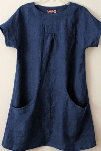 Damklänning – Avslappnad Passform – Naturliga Fibrer – Kort Ärm – Framfickor