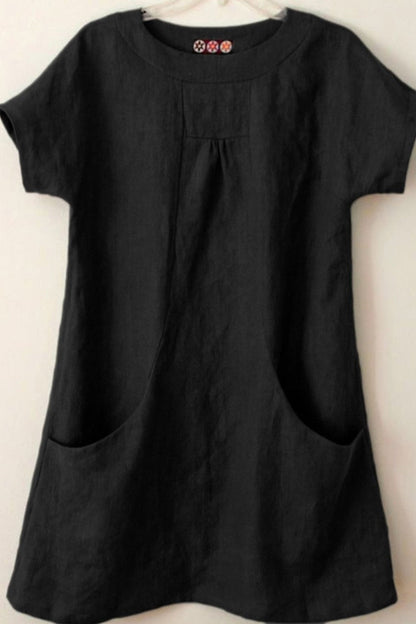 Damklänning – Avslappnad Passform – Naturliga Fibrer – Kort Ärm – Framfickor