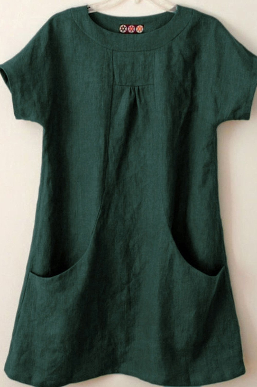 Damklänning – Avslappnad Passform – Naturliga Fibrer – Kort Ärm – Framfickor