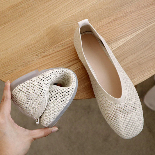 Dam Ballerinaskor – Andningsbart Stickat Tyg – Flexibla & Vikbara – Bekväma Slip-on