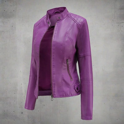 Skinnjacka för kvinnor - Bikerstil - Ståkrage - Dragkedjeförsedda fickor - Slim Fit