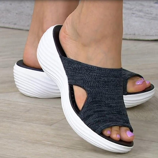 Dam Sandaler – Slip-On Design – Mjuk Stickad Ovandel – Dämpad Sula – Andningsbar Komfort