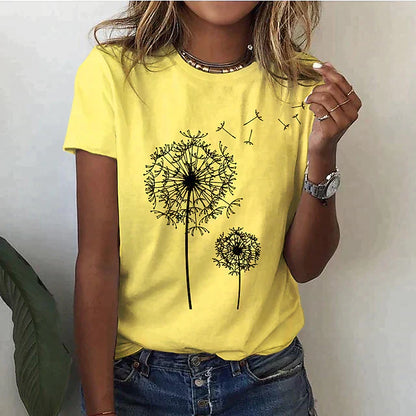 Dam T-shirt – Bomull – Avslappnad Passform – Rund Hals – Kort Ärm – Tryckt Motiv