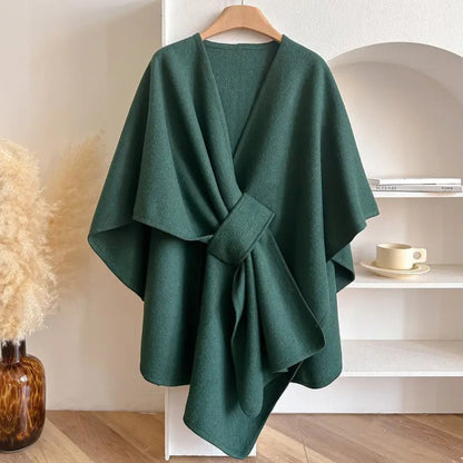 Dam Poncho Kappa – Ull – Avslappnad Passform – Midjebälte – Draperad Design