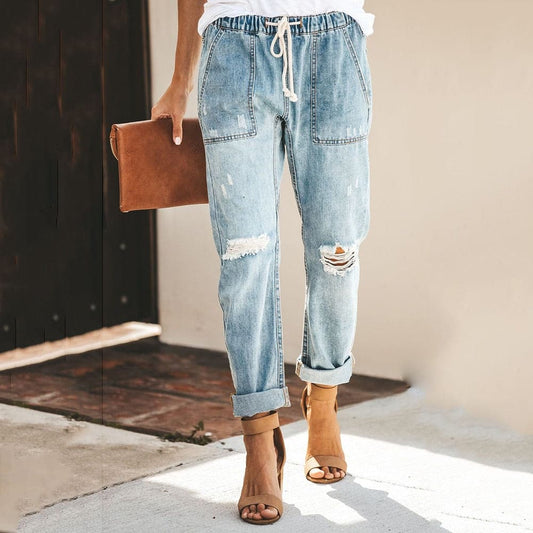 Vanessa - Moderiktiga jeans med resår i midjan