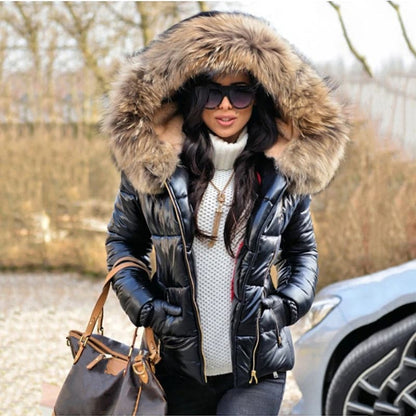 Dam Parkas – Vadderad Quiltad Design – Figursydd med Huva & Fuskpäls