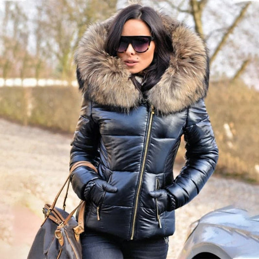 Dam Parkas – Vadderad Quiltad Design – Figursydd med Huva & Fuskpäls