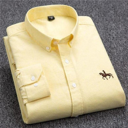 Herrskjorta - Bomullsblandning - Button-down Krage - Långärmad - Broderad Detalj