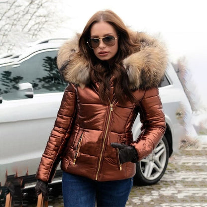 Dam Parkas – Vadderad Quiltad Design – Figursydd med Huva & Fuskpäls