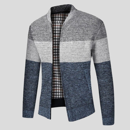 Herr Kofta - Stickad Design - Dragkedja - Ribbad Krage - Bekväm och Varm