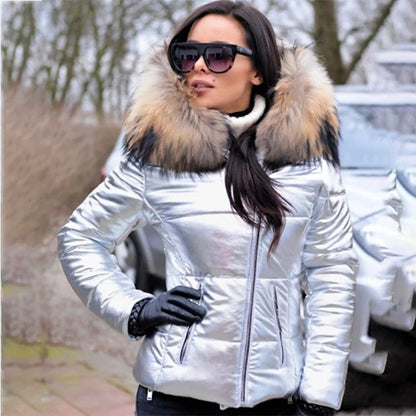Dam Parkas – Vadderad Quiltad Design – Figursydd med Huva & Fuskpäls