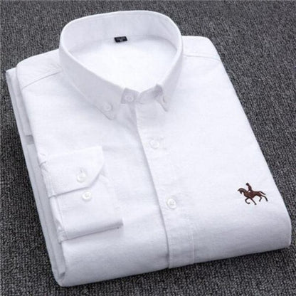 Herrskjorta - Bomullsblandning - Button-down Krage - Långärmad - Broderad Detalj