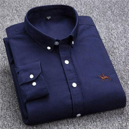 Herrskjorta - Bomullsblandning - Button-down Krage - Långärmad - Broderad Detalj