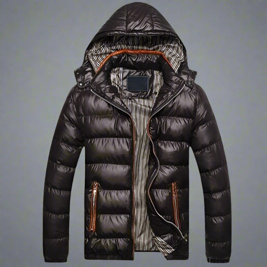 Herr Pufferjacka - Quiltad Vaddering - Vindtät med Huva - Lätt och Stilren