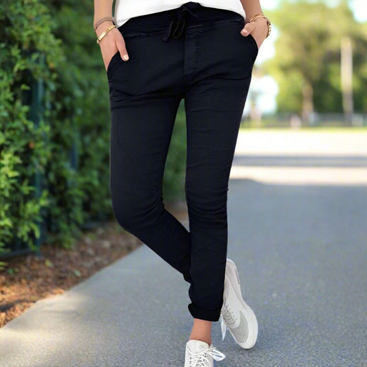 Dam Byxor - Slim Fit Joggers - Andningsbart Tyg - Elastisk Midja med Dragsko - Sidofickor